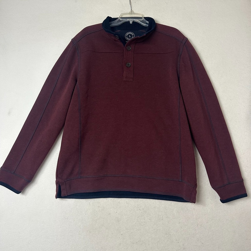 Carbon2Cobalt Mens Large Burgundy Henley Pullover Mock Neck Long Sleeve Sweater